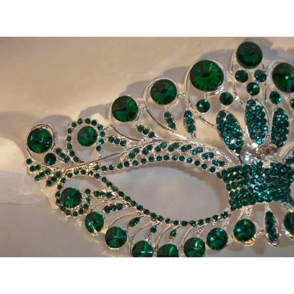 Green rhinestone mask, party ball mardi gras masquerade costume prom bridal mask - Picture 4 of 6